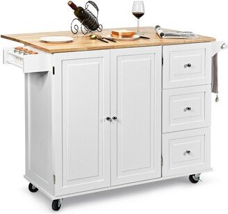 Drop-Leaf Kitchen Island Trolley Cart Wood Storage Cabinet w/ Spice Rack White