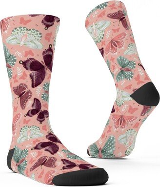 Socks: Romantic Butterflies - Pink Custom Socks, Pink