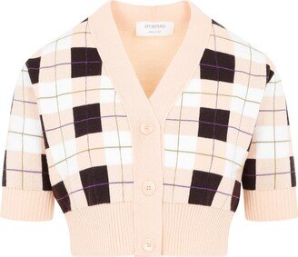 Checked V-Neck Cardigan-AA