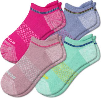 Women's Multi-Color Stitch Cuff Ankle Sock 4-Pack - Pink Purple Mix - Large - Unisex - Cotton