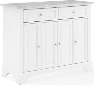 Avery Kitchen Island/Cart Distressed White/White Marble