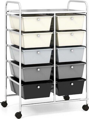 10-Drawer Storage Cart Utility Rolling Trolley Kitchen Organizer Grey Gradient