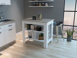 GREATPLANINC Kitchen Carts 3-Shelf Wooden Casual Kitchen Island for Pots & Spices White Base / Light Oak Top