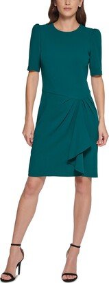 Petites Womens Side-Drape Mini Wear to Work Dress