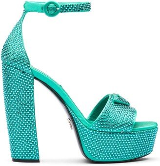 Crystal-Studded 135mm Satin Platform Sandals