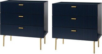 Art of Living Designs Brian 32'' Tall 3 Drawer Bachelor's Chest with storage for bedroom,Set of 2 | ARTFUL LIVING DESIGN-NAVY