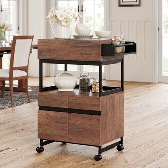 WAMPAT Kitchen Cart with Storage Cabinet Open Shelf