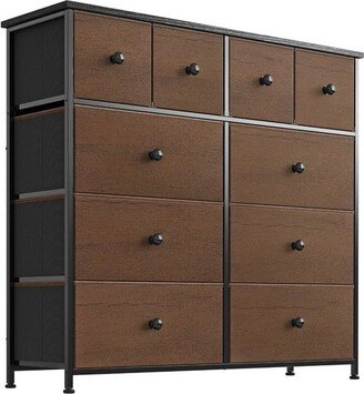 REAHOME 10 Drawer Steel Frame Bedroom Storage Organizer Chest Dresser with Waterproof Top, Adjustable Feet, and Wall Safety Attachment, Espresso