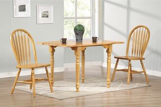 Besthom 3-Piece Solid Wood Top Light Oak Dining Table Set with Extendable Drop Leaf and Windsor Arrowback Chairs