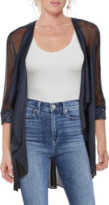 Petites Womens Mesh Lace-Trim Duster Blazer