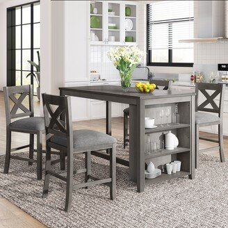 GEROJO Gray Rustic Farmhouse 5-Piece Counter Height Dining Table Set with 4 Chairs, Storage Shelf, and Expert Craftsmanship