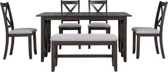 hommetree 6pcs Family Dining Room Set with Foldable Table, 4 Chairs and Bench