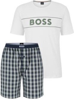 Cotton pajamas with branded T-shirt and checked shorts