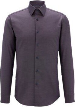 Slim-fit shirt in easy-iron structured stretch cotton