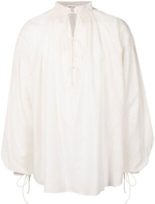 Puff-Sleeve Sheer Blouse