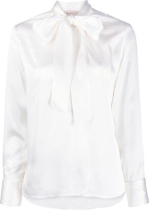 Pussy-Bow Long-Sleeve Blouse