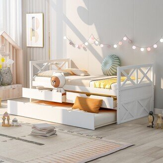 Calnod Multi Functional White Daybed with Drawers and Trundle,with High Quality Solid Pine Wood and Two Large Drawers for Bedroom