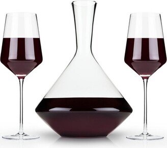 Raye Bordeaux Wine Glasses & Decanter Set - Premium Crystal Clear Glass, Modern, Stemmed, Flat Bottom, Red Wine Gift - Set of 3