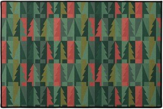 Door Mats: Geometric Forest - Red And Green Door Mat, Green