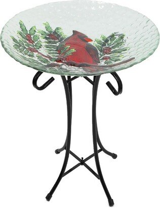 Northlight 21 Red Cardinal and Pine Cone Glass Bird Bath with Stand