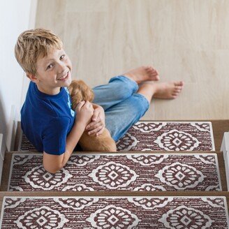Flower Design 9 X 28 Stair Treads - 70% Cotton Anti-Slip Carpet Strips for Indoor Stairs-with Double Adhesive Tape
