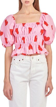 Heart Shape Shirred Crop Blouse