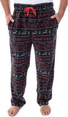 Marvel Men' Deadpool Chritma Ugly Sweater Fleece Sleep Pajama Pant (SM) Black