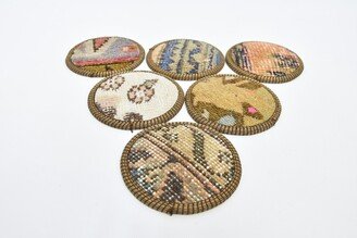 Set Of Six, Tea Pad, Drink Coaster, Brown Rug Hand Crafted Table Best Rustic Handmade