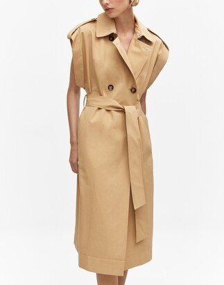 Women's Sleeveless Button-Down Trench Coat