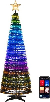 Tangkula 6FT Pop-up Pre-lit Christmas Tree Collapsible Artificial Xmas Tree w/282 RGB Multi-color Lights Tree Top Star, Metal Base