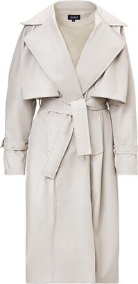 Bluzat Beige Leather Raglan Sleeve Trench Coat With Belt