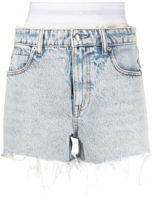 Logo-Waistband Denim Shorts-AA