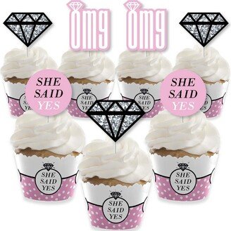 Big Dot of Happiness Omg, You're Getting Married - Cupcake Decoration - Engagement Party Cupcake Wrappers and Treat Picks Kit - Set of 24