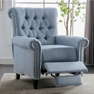 Push Back Linen Tufted Recliner Armchair,Blue