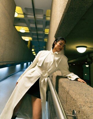 80s faux leather long-line trench coat in white