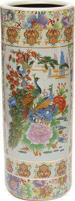 Oriental Furniture 24 Satsuma Birds & Flowers Porcelain Umbrella Stand