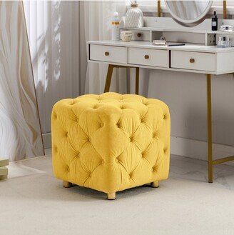 Modern Velvet Upholstered Ottoman, Yellow