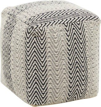 Universal Lighting and Decor Trullo Black and White Zigzag Hand Woven PET Yarn Pouf Ottoman