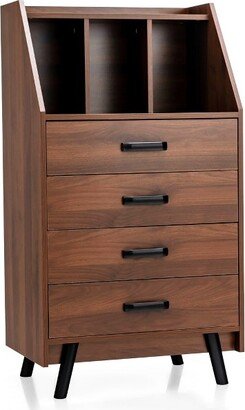 3-Cube Chest of Drawers Storage Organizer 4-Drawer Dresser with Countertop Walnut