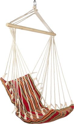 Northlight 21 x 34 Red and Yellow Striped Hammock Chair with Padding and Wooden Bar