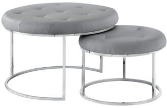 Blaise Nesting Ottoman Set Round Polished Metal Frame