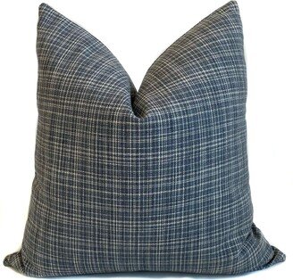 Bowood Tweed Designer Pillow | Gunmetal, Throw Pillows Covers Blue Striped Decorative Plaid