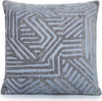 Woven Fretwork in Grey & Blue Chenille Decorative Pillow Cover. Accent Throw Pillow, Home Decor.