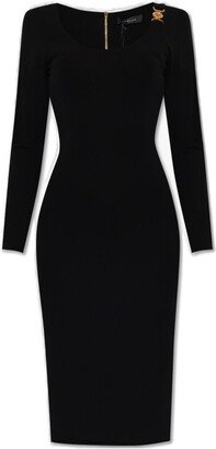 Medusa Plaque Long-Sleeved Midi Dress