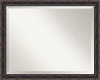 Beveled Wood Bathroom Wall Mirror - Rustic Pine Narrow Frame - Outer Size: 31 x 25 in