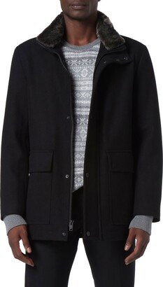 Wool Blend Faux Fur Collared Jacket