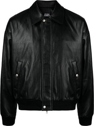 STUDIO TOMBOY Straight-Point Collar Faux-Leather Bomber Jacket