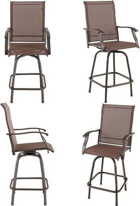 Tangkula 4PCS Patio Swivel Bar Stools Chairs 360 Rotation Barstool Armrest Brown