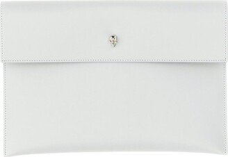 Skull-Embellished Foldover-Top Clutch Bag