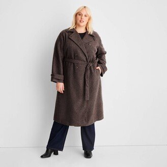 Future Collective with Reese Women's Front-Tie Notched Lapel Double Breasted Long Coat - Future Collective™ with Reese Blutstein Dark Gray